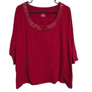 Lane Bryant Red Beaded Scoop Neck Top Womens Plus Size 18 20 Holiday Blouse